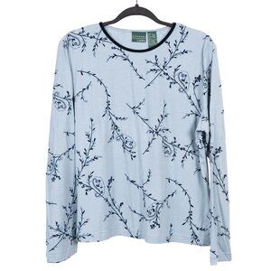 Country Classics Koret Shirt L Womens Blue Long Sleeve Floral Paisley Stretch